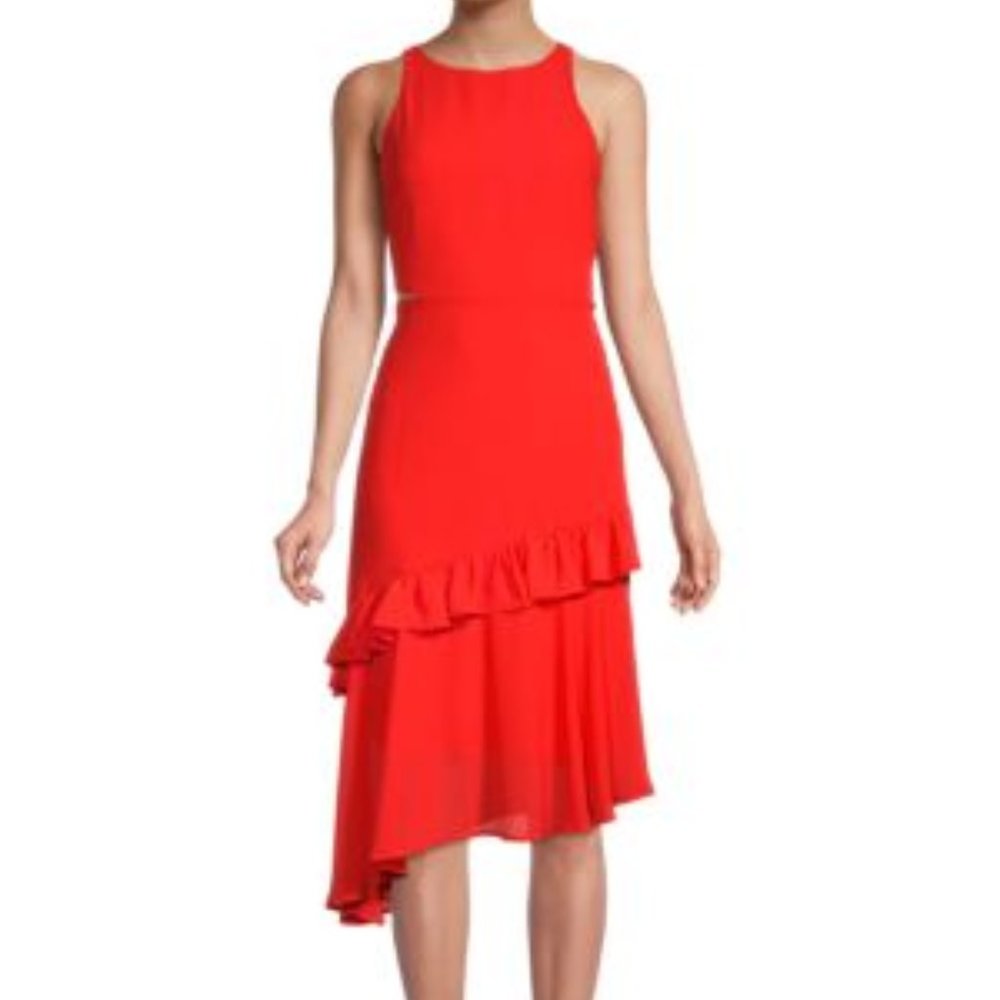 Sam Edelman Cut-Out Ruffle Hem Dress in Coral